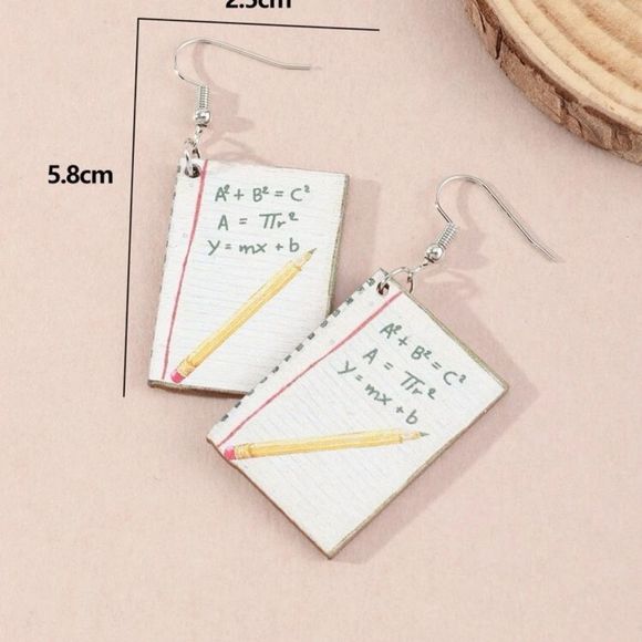 School Paper Earrings Dangle‎ Novelty Math Equation - Picture 2 of 6